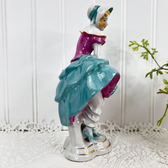 Vintage Japanese Lady Figurine With Hat & Ruffled Dress 7.5" Height - Picture 4 of 11